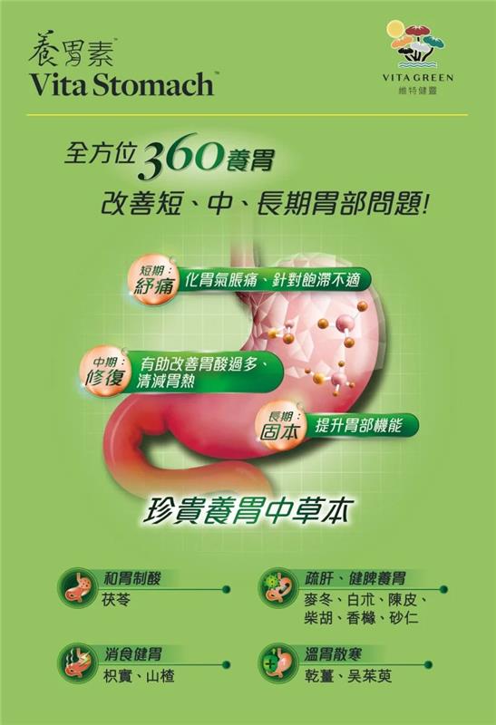 養胃素60粒 <3合1補胃健脾配方 改善4大胃部問題> - 維特健靈官方海外專賣店 Vita Green Official Global Shop
