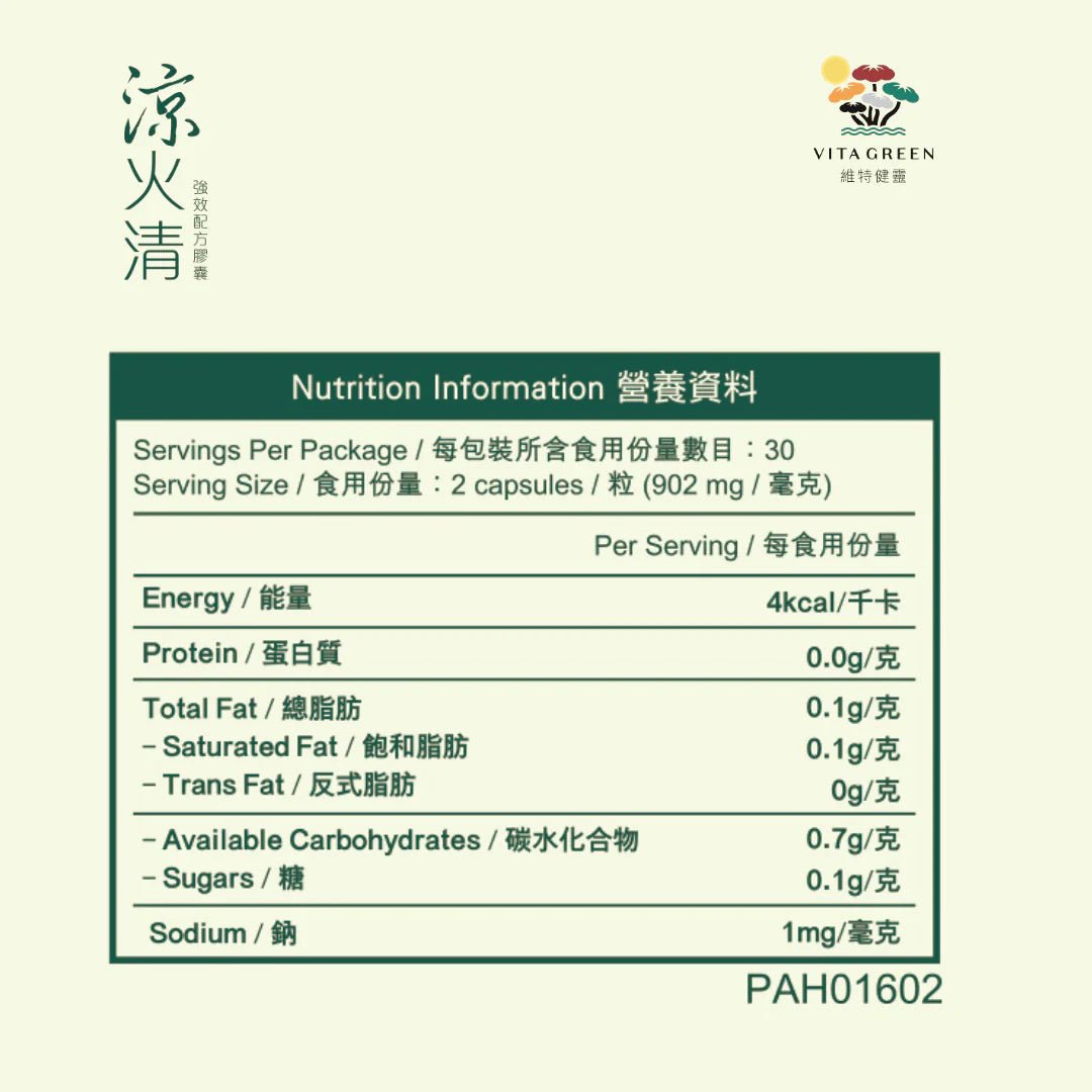 涼火清 強效配方 60 粒 - 維特健靈官方海外專賣店 Vita Green Official Global Shop