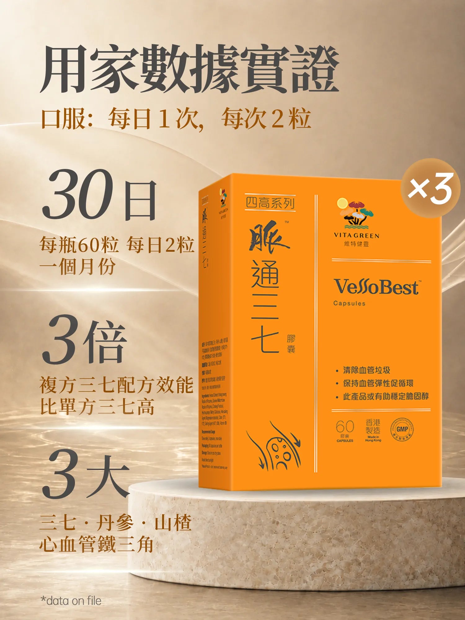 脈通三七 60粒 3盒